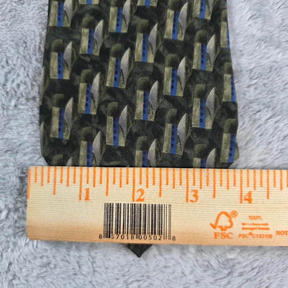 Daniel Hechter‎ Mens Green Geometric Silk Necktie Abstract Professional 4